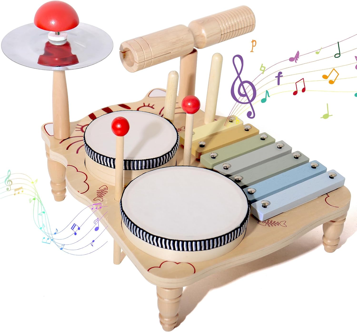 Musical Instrument Harmonium - Houten Xylofoon Drumstel Voor Peuters, Montessori