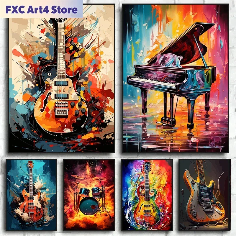 Picture Of Musical Instrument - Frameloze abstracte kleurrijke kunst muziekinstrumenten drumstel